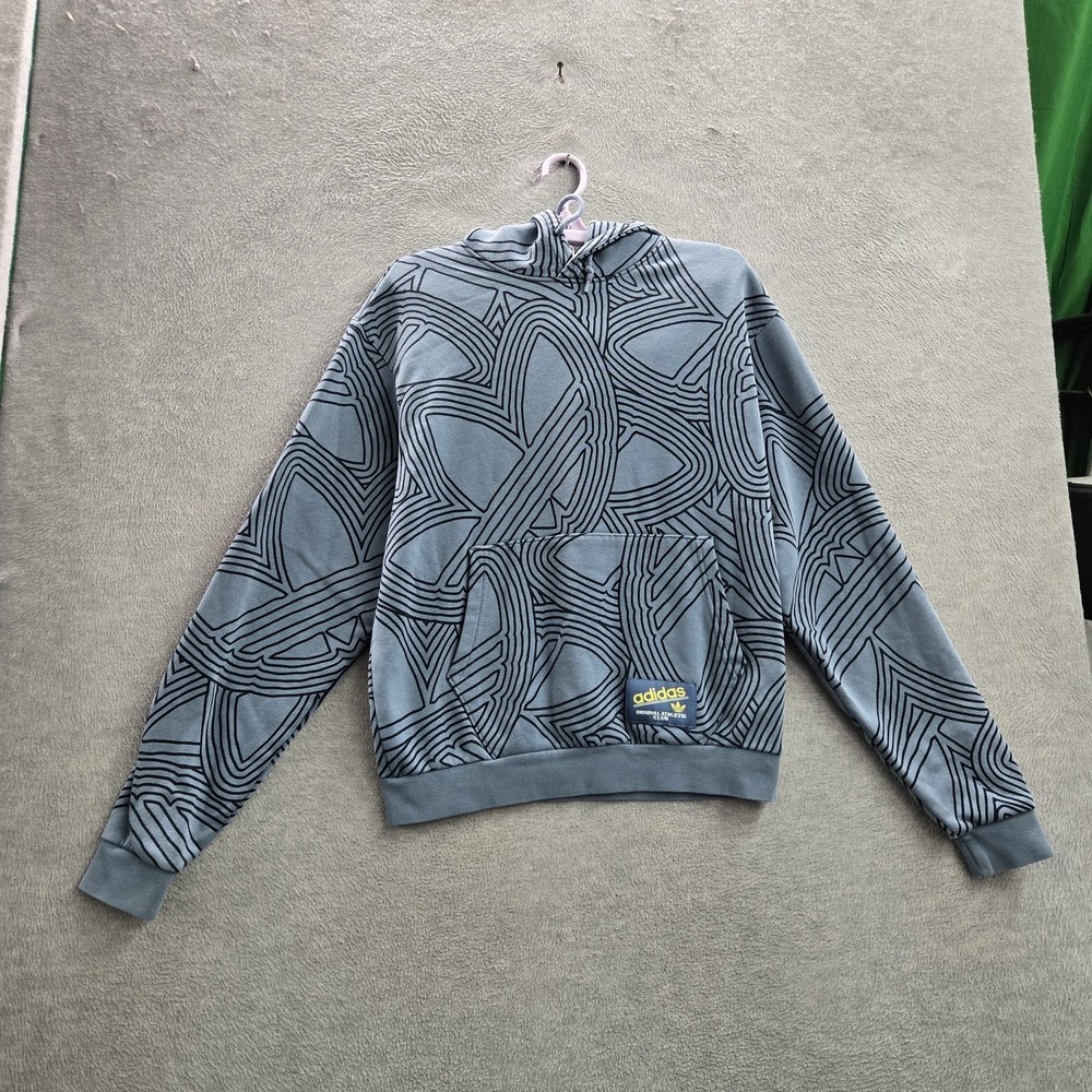 Adidas‎ Men Sweatshirt S Blue Geometric Fleece Club Allover Print Logo Pullover